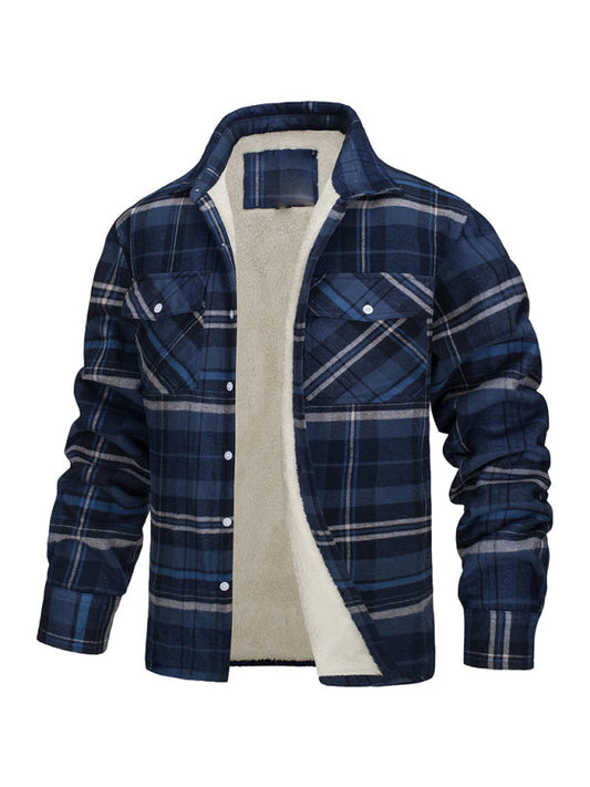 Warmer Jackets- Winter Men’s Fleece-Lined Flap Jacket in Plaid- Pattern1- Pekosa Women Clothing