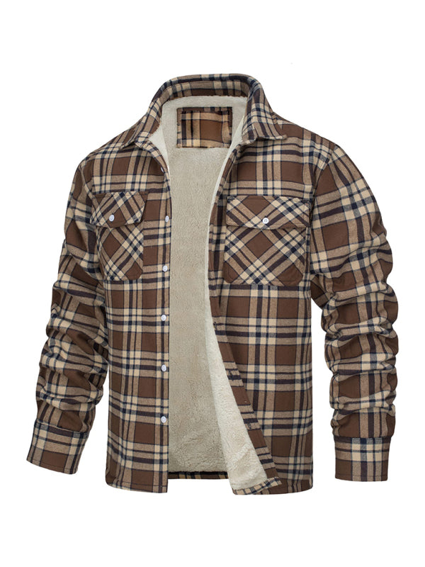 Warmer Jackets- Winter Men’s Fleece-Lined Flap Jacket in Plaid- Pattern5- Pekosa Women Clothing