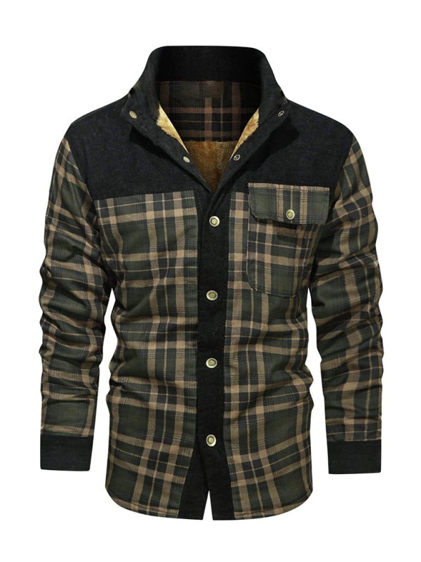 Warmer Jackets- Winter Plaid Patchwork Fleece-Lined Corduroy Jacket for Men- Pattern4- Pekosa Women Clothing