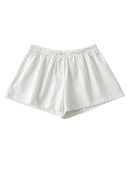 Wide-Leg Shorts- Solid Elastic Waist Flared Shorts for Summer Days- White- Pekosa Women Clothing