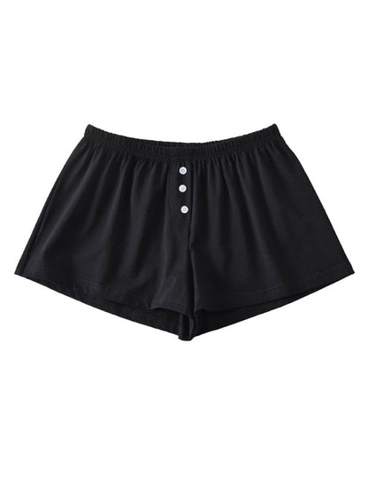 Wide-Leg Shorts- Solid Elastic Waist Flared Shorts for Summer Days- Black- Pekosa Women Clothing