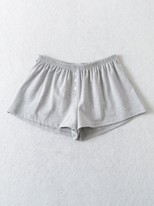 Wide-Leg Shorts- Solid Elastic Waist Flared Shorts for Summer Days- Grey- Pekosa Women Clothing