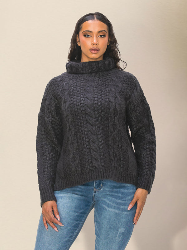 Winter Sweaters- Cozy Chunky Cable Knit Turtleneck Sweater- - Pekosa Women Clothing