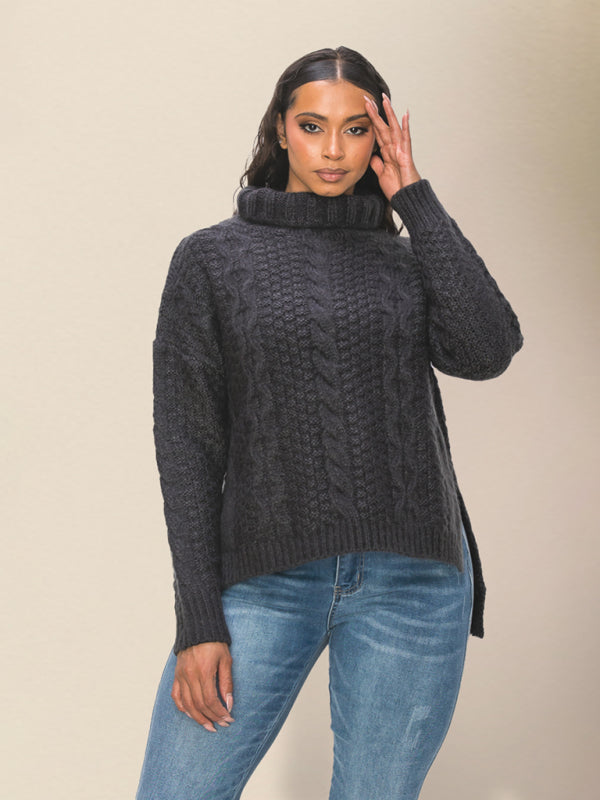 Winter Sweaters- Cozy Chunky Cable Knit Turtleneck Sweater- - Pekosa Women Clothing