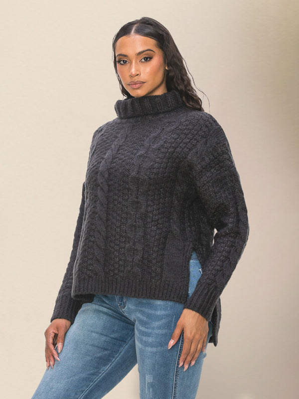 Winter Sweaters- Cozy Chunky Cable Knit Turtleneck Sweater- - Pekosa Women Clothing