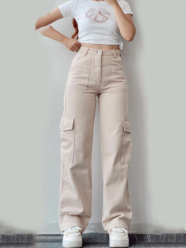 Women Pants- Solid Cotton Cargo Pants for Women's Essentials- - Chuzko Women Clothing