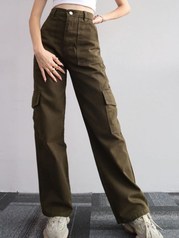 Women Pants- Solid Cotton Cargo Pants for Women's Essentials- - Chuzko Women Clothing