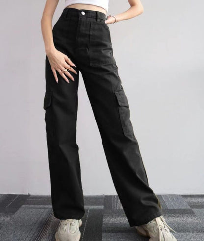 Women Pants- Solid Cotton Cargo Pants for Women's Essentials- - Chuzko Women Clothing