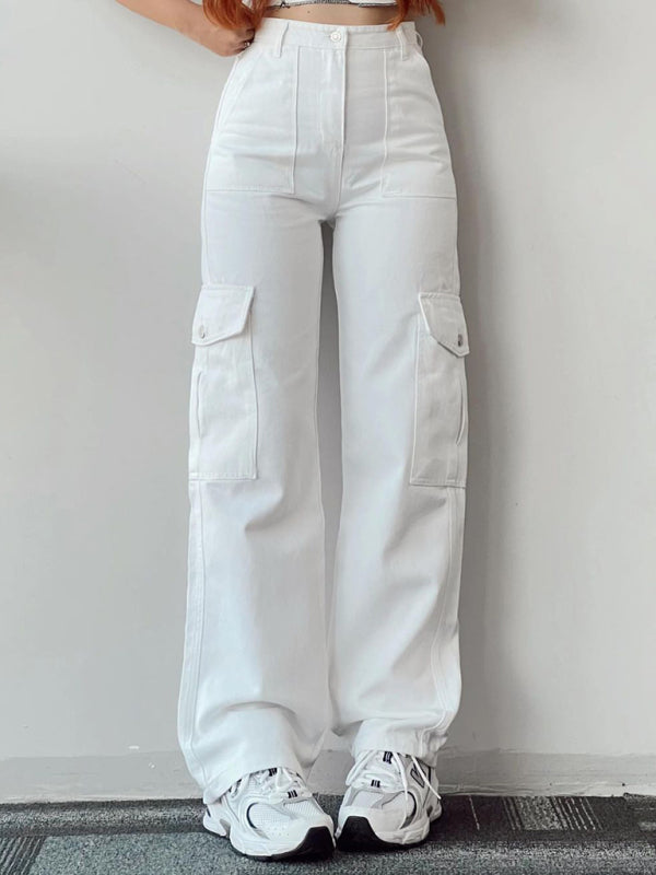 Women Pants- Solid Cotton Cargo Pants for Women's Essentials- - Chuzko Women Clothing