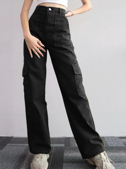 Women Pants- Solid Cotton Cargo Pants for Women's Essentials- - Chuzko Women Clothing