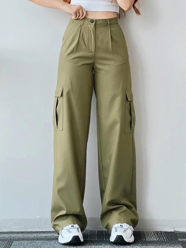 Women Pants- Solid Cotton Cargo Pants for Women's Essentials- - Chuzko Women Clothing