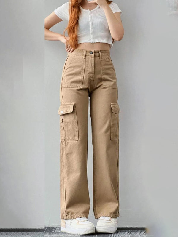 Women Pants- Solid Cotton Cargo Pants for Women's Essentials- - Chuzko Women Clothing