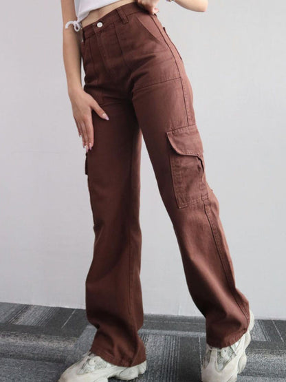 Women Pants- Solid Cotton Cargo Pants for Women's Essentials- - Chuzko Women Clothing