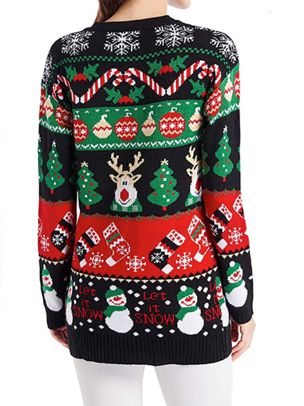 Xmas Cardigans- Cozy Holidays Snowman Jacquard Cardigan - Reindeer Jumper- - Pekosa Women Clothing