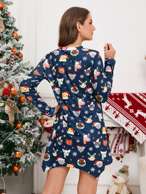 Xmas Dresses- Festive Xmas V-Neck Long Sleeve Holiday Dress- - Pekosa Women Clothing