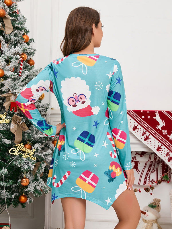 Xmas Dresses- Festive Xmas V-Neck Long Sleeve Holiday Dress- - Pekosa Women Clothing