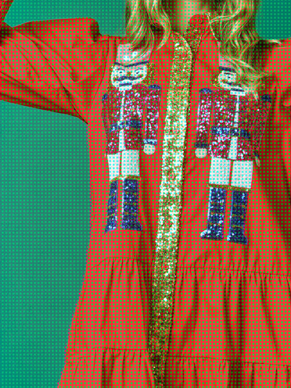 Xmas Dresses- Seasonal Sparkle Christmas Long Sleeve Sequin Patchwork Xmas Dress- - Pekosa Women Clothing