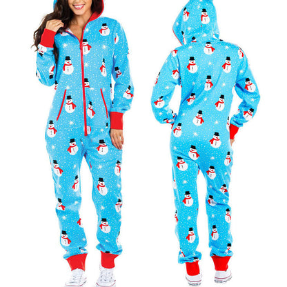 Xmas Jumpsuits- Ho-Ho-Holiday Pajamas: Xmas Zip-Up Hooded Jumpsuit- Pattern3- Pekosa Women Clothing