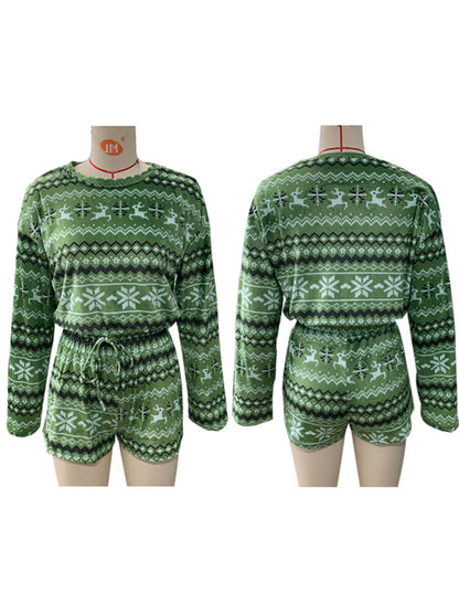Xmas Outfits- Xmas & Thanksgiving Crop Reindeer Pullover and Shorts Set- - Pekosa Women Clothing