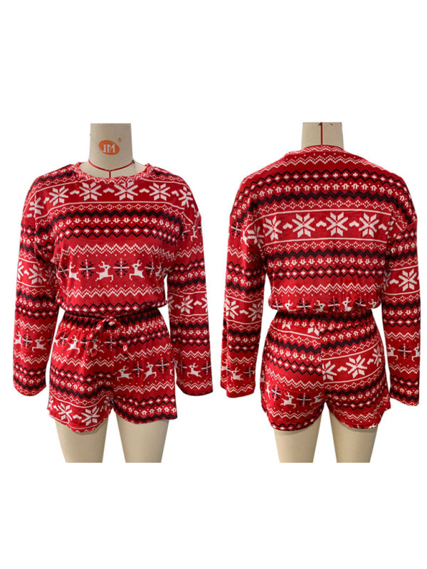 Xmas Outfits- Xmas & Thanksgiving Crop Reindeer Pullover and Shorts Set- - Pekosa Women Clothing