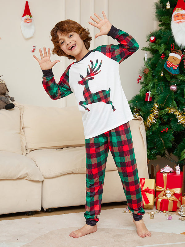 Xmas Pajamas- Cotton Plaid Reindeer Pajamas for the Whole Family on Thanksgiving- - Pekosa Women Clothing