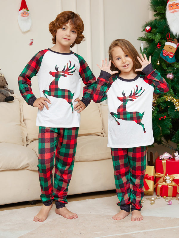 Xmas Pajamas- Cotton Plaid Reindeer Pajamas for the Whole Family on Thanksgiving- - Pekosa Women Clothing
