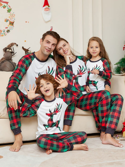 Xmas Pajamas- Cotton Plaid Reindeer Pajamas for the Whole Family on Thanksgiving- Green- Pekosa Women Clothing