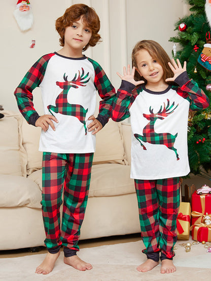 Xmas Pajamas- Cotton Plaid Reindeer Pajamas for the Whole Family on Thanksgiving- - Pekosa Women Clothing