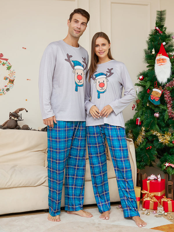 Xmas Pajamas- Cotton Reindeer Elk Plaid Pajamas for the Whole Family on Thanksgiving- - Pekosa Women Clothing