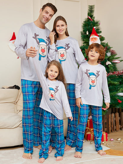 Xmas Pajamas- Cotton Reindeer Elk Plaid Pajamas for the Whole Family on Thanksgiving- - Pekosa Women Clothing