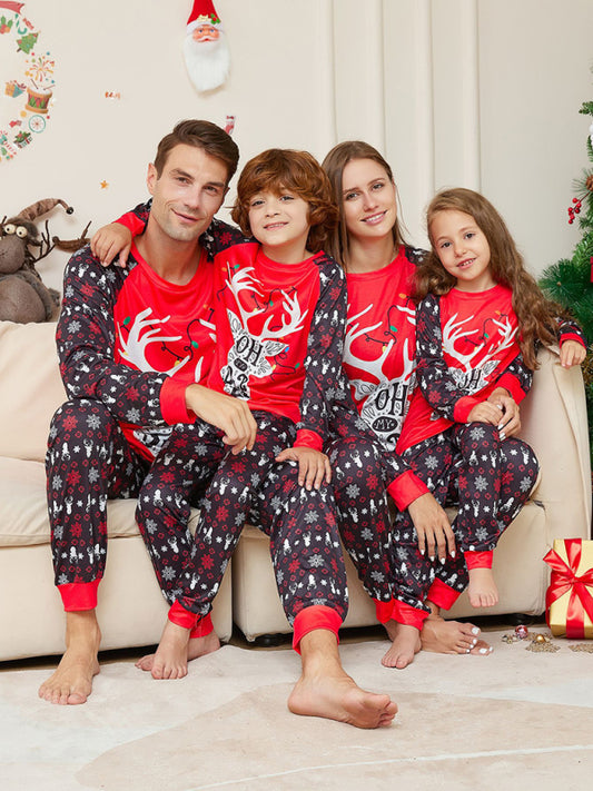 Xmas Pajamas- Family Matching Pajama Sets with 'Oh My Deer' Reindeer for Thanksgiving & Christmas- Red- Pekosa Women Clothing