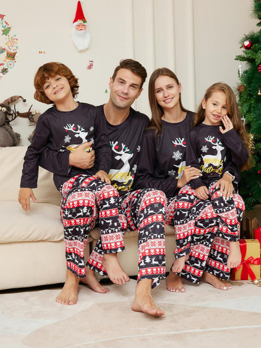 Xmas Pajamas- Family Matching Pajama Sets with Reindeer Elk for Thanksgiving & Christmas- Black- Pekosa Women Clothing