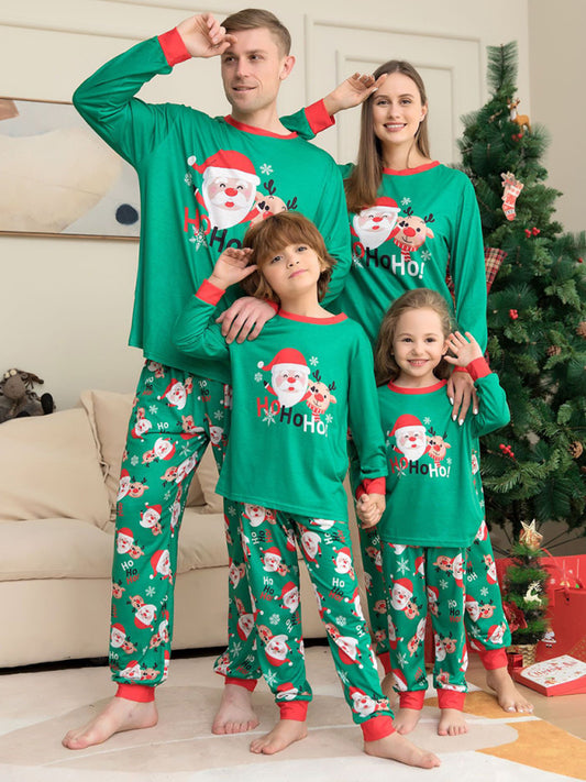 Xmas Pajamas- Family Matching Santa Claus HO HO HO! Pajamas for Thanksgiving- Green- Pekosa Women Clothing