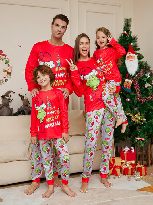 Xmas Pajamas- Festive & Fun: Matching 'Hi Deer Ugly Grinch' Pajama Sets for Thanksgiving- Red- Pekosa Women Clothing