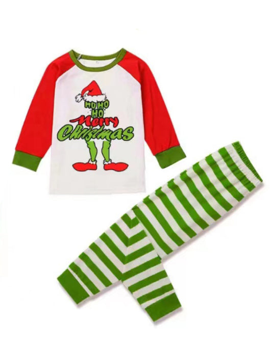Xmas Pajamas- Grinchy Matching Family Pajamas Tees and Pants for Kids- Green- Pekosa Women Clothing