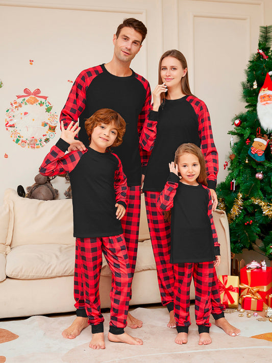 Xmas Pajamas- Matching Family Lounge Set - Cotton Plaid Pajamas for Thanksgiving & Xmas- Black- Pekosa Women Clothing