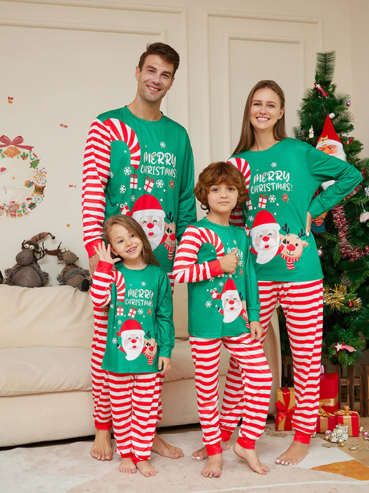 Xmas Pajamas- Mom's Santa-Themed Thanksgiving Christmas Cotton Pajamas Set- Green- Pekosa Women Clothing