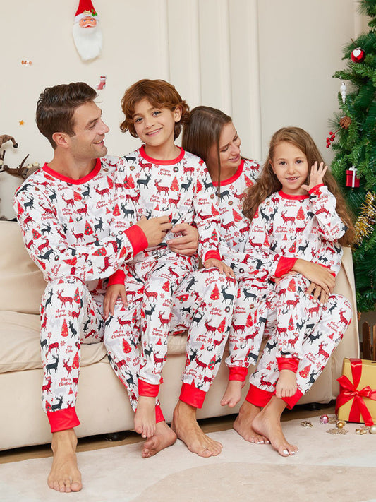 Xmas Pajamas- Thanksgiving & Christmas Joy: Family Matching Reindeer Pajama Set- White- Pekosa Women Clothing
