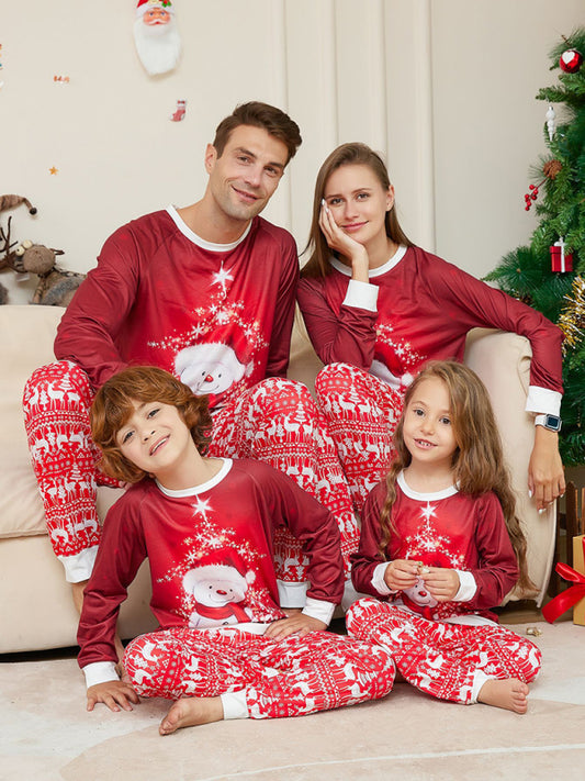 Xmas Pajamas- Thanksgiving & Christmas Tradition: Matching Santa and Snowman Pajama Set for Family- Red- Pekosa Women Clothing