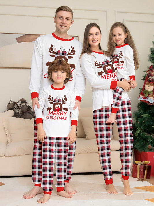 Xmas Pajamas- Thanksgiving & Christmas Tradition: Plaid Reindeer Pajama Set for the Whole Family- White- Pekosa Women Clothing