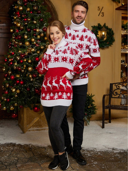 Xmas Sweaters- Unisex Turtleneck Mid-Length Jumper - Christmas Long Sweater- - Pekosa Women Clothing