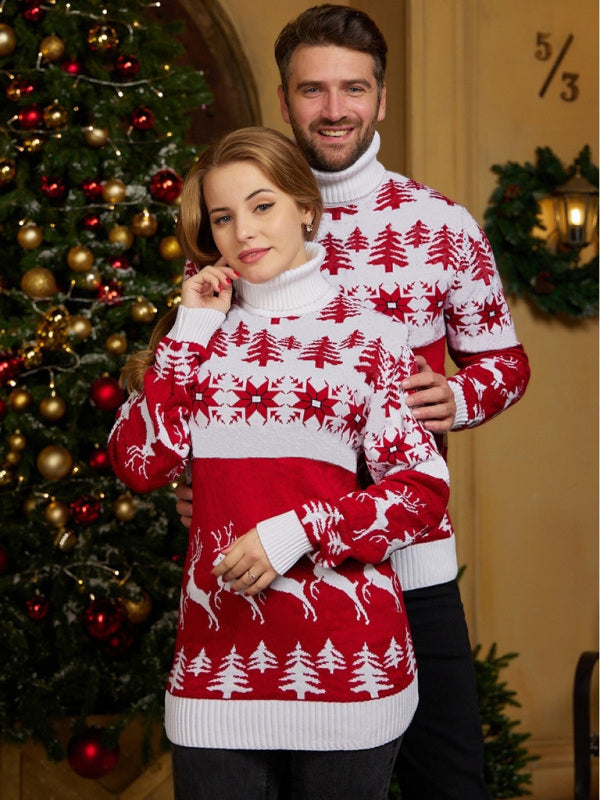 Xmas Sweaters- Unisex Turtleneck Mid-Length Jumper - Christmas Long Sweater- - Pekosa Women Clothing