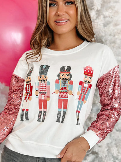 Xmas Sweatshirts- Festive Sequined Christmas Sweatshirt Top for Thanksgiving- - Pekosa Women Clothing