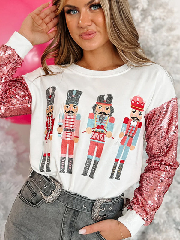 Xmas Sweatshirts- Festive Sequined Christmas Sweatshirt Top for Thanksgiving- - Pekosa Women Clothing