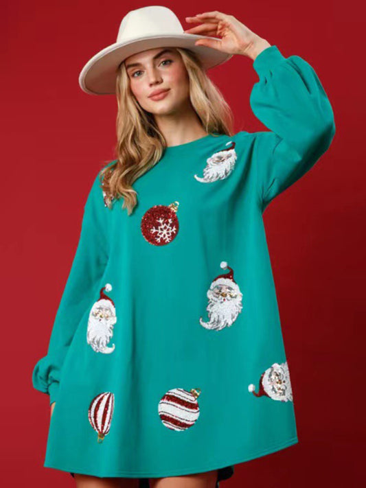 Xmas Sweatshirts- Festive Sparkle Thanksgiving Oversized Pullover - Christmas Sweatshirt- Green- Pekosa Women Clothing