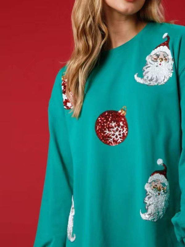 Xmas Sweatshirts- Festive Sparkle Thanksgiving Oversized Pullover - Christmas Sweatshirt- - Pekosa Women Clothing