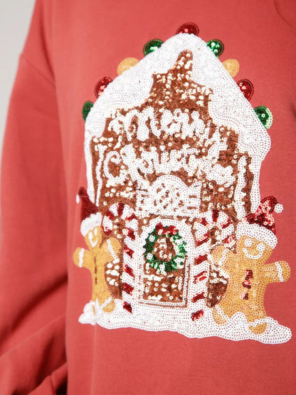 Xmas Sweatshirts- Holiday Sparkle: Oversized Sequin Pullover for Xmas- - Pekosa Women Clothing