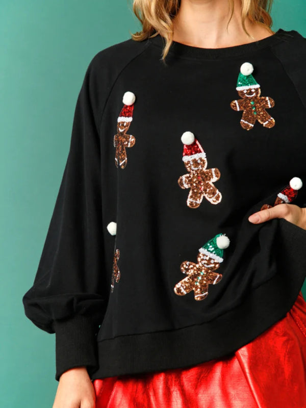 Xmas Sweatshirts- Relax Fit Sequin Christmas Sweatshirt - Xmas Pullover- - Pekosa Women Clothing