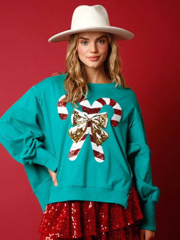 Xmas Sweatshirts- Ugly Pullover Christmas Holidays Sweatshirt- Green- Pekosa Women Clothing