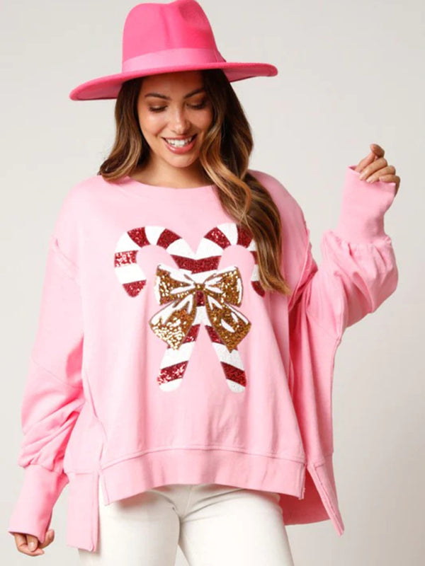 Xmas Sweatshirts- Ugly Pullover Christmas Holidays Sweatshirt- Pink- Pekosa Women Clothing